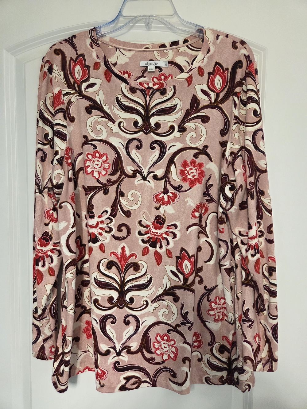 Chico's Pink Floral-Print Long Sleeve Top